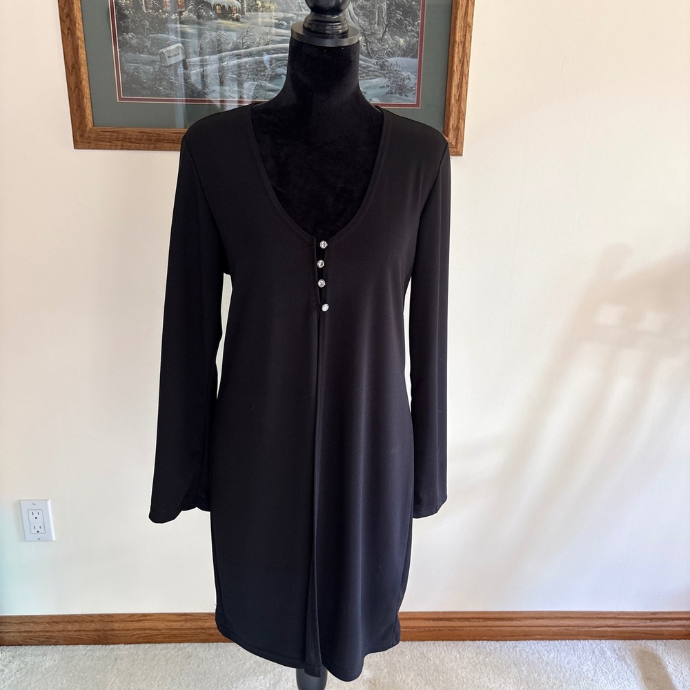 Rag Mini Dress Womens Large Black Long Sleeve V-Neck Stretch Made in‎ USA